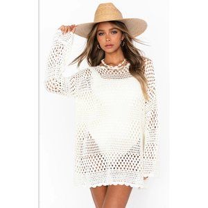 Show Me Your Mumu Paula Pullover Long Sleeve Crochet Knit Cover Up White Sz 3XL